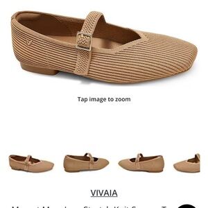 Vivaia Tan Ribbed Flats with Buckle Strap